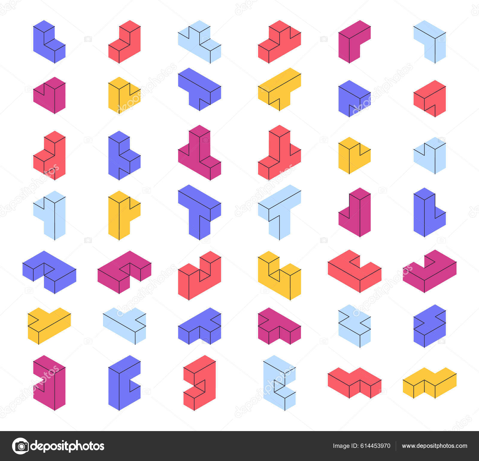 Blocos Isométricos Formas Geométricas Jogo Quebra Cabeça Blocos Cubo  Mosaico imagem vetorial de GreenSkyStudio© 614453970